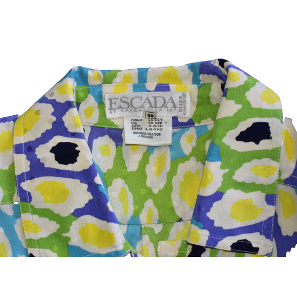C0 Auth ESCADA BY MARGARETHA LEY Turquoise Lime Yellow Silk Shirt Blouse Size 38 - Picture 4 of 5